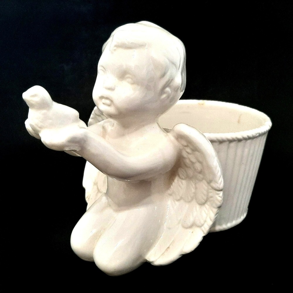 Vtg 90s Cherub with Dove Drop-In Decoware Fine Pottery AAA Imports White Angel